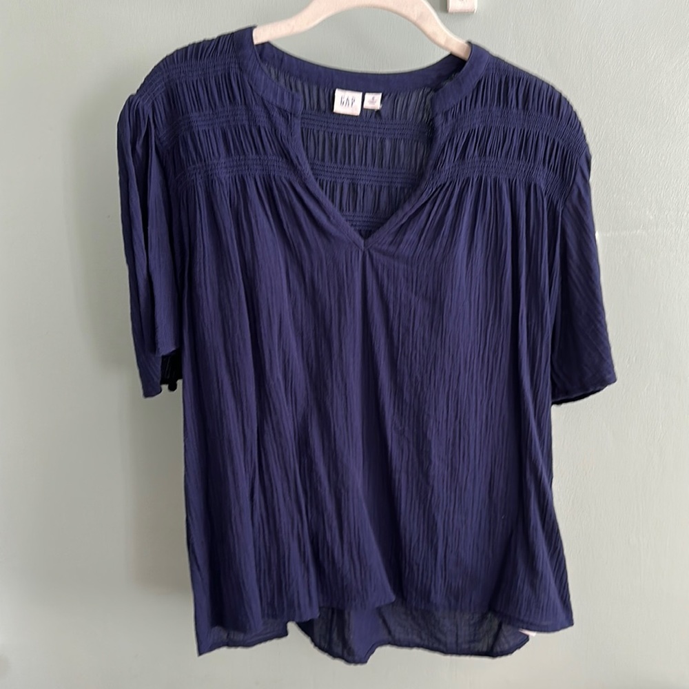 Gap Loose Smocked Crepe Peasant Blouse, New Navy, Size Small